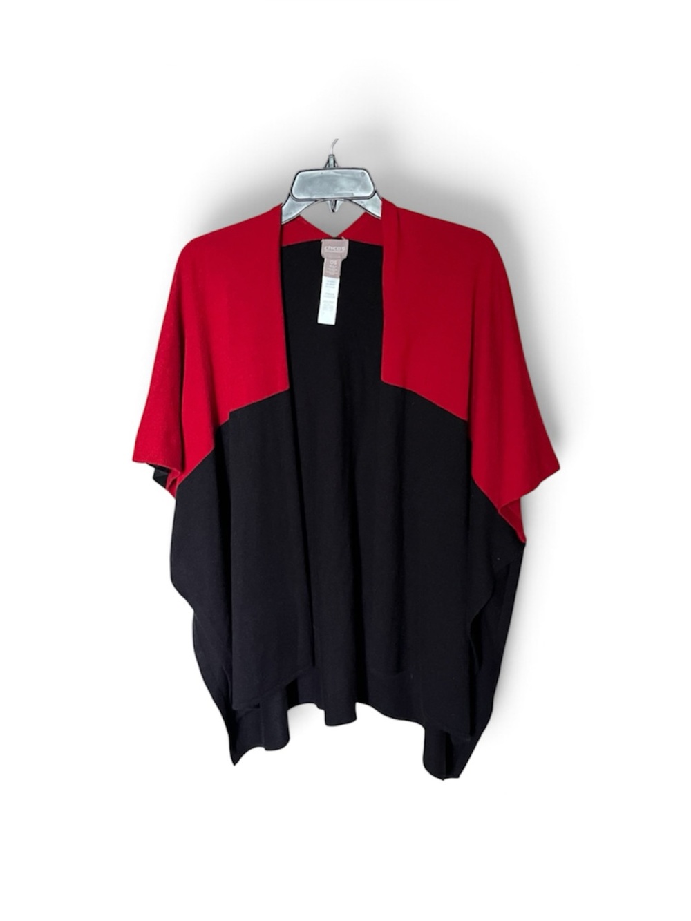 Chico's Red and Black Colorblock Knit Short Sleeve Poncho Wrap Size OS One Size